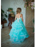 Turquoise Tulle 3D Flowers Flower Girl Dress